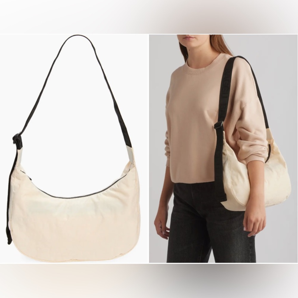 BAGGU Medium Crescent Bag in Cream and Black